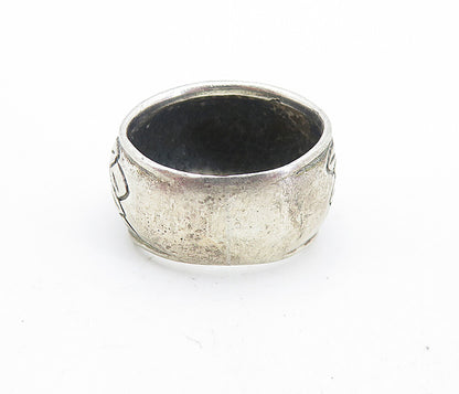 925 Sterling Silver  Vintage Antique Etched Flower Band Ring Sz 6.5  RG7017