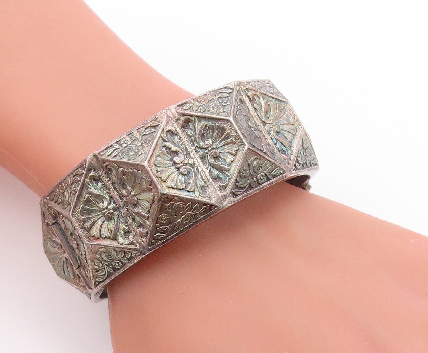 925 Sterling Silver Vintage Bracelet Antique Floral Geometric Bangle  BT12022