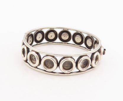 925 Sterling Silver Vintage Bracelet MEXICO Solid Rings Carved Bangle  BT10694