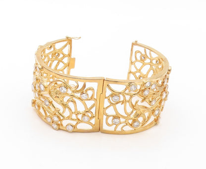 925 Sterling Silver Vintage Bracelet Gold Plated Heavy CZ Carved Ornate  BT10726