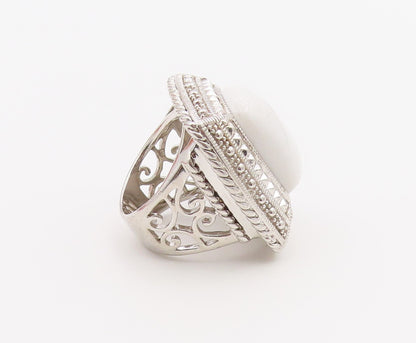 925 Sterling Silver Vintage Ring Cabochon White Onyx Statement Band Sz 6 RG36502
