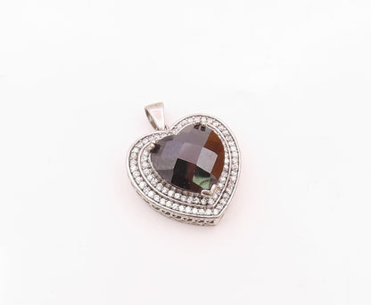 925 Silver  Vintage Hematite & Cubic Zirconia Love Heart Pendant  PT19814