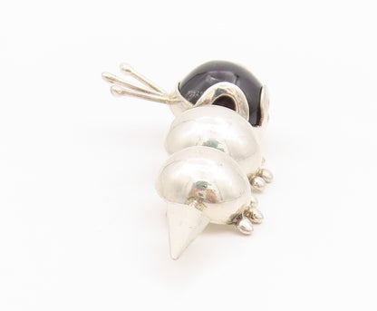 925 Sterling Silver Vintage Brooch MEXICO Onyx Headed Caterpillar  BP11656