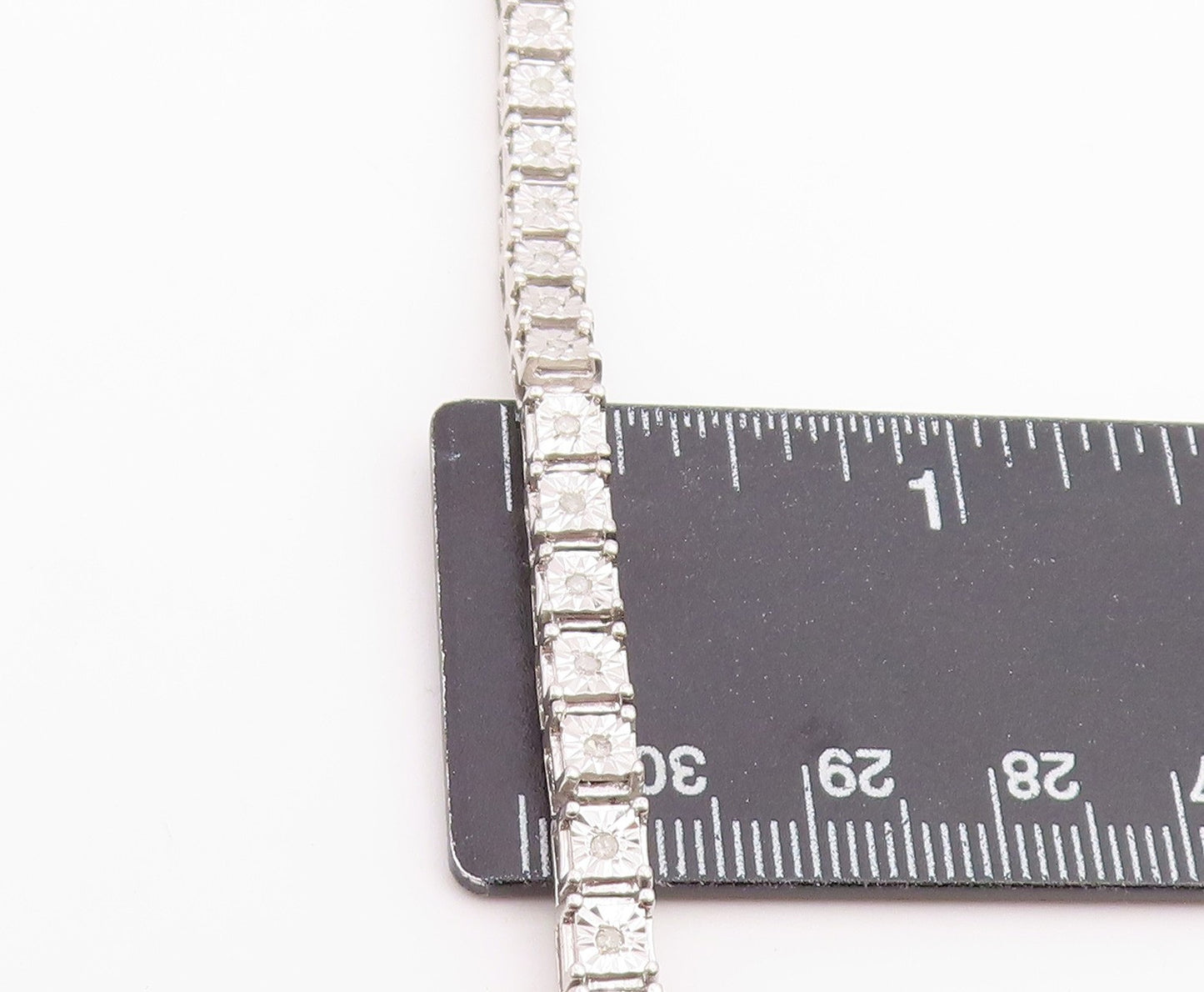 925 Sterling Silver Vintage Bracelet Real Diamonds Square Tennis Link  BT12228