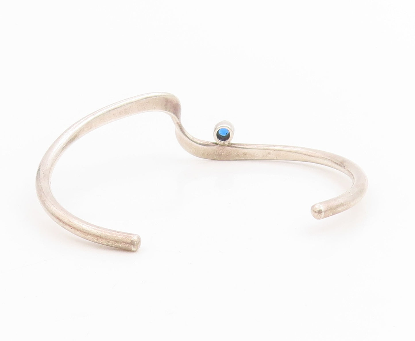 925 Sterling Silver Vintage Bracelet Blue Topaz Modernist Curved Wave  BT11839