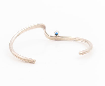 925 Sterling Silver Vintage Bracelet Blue Topaz Modernist Curved Wave  BT11839