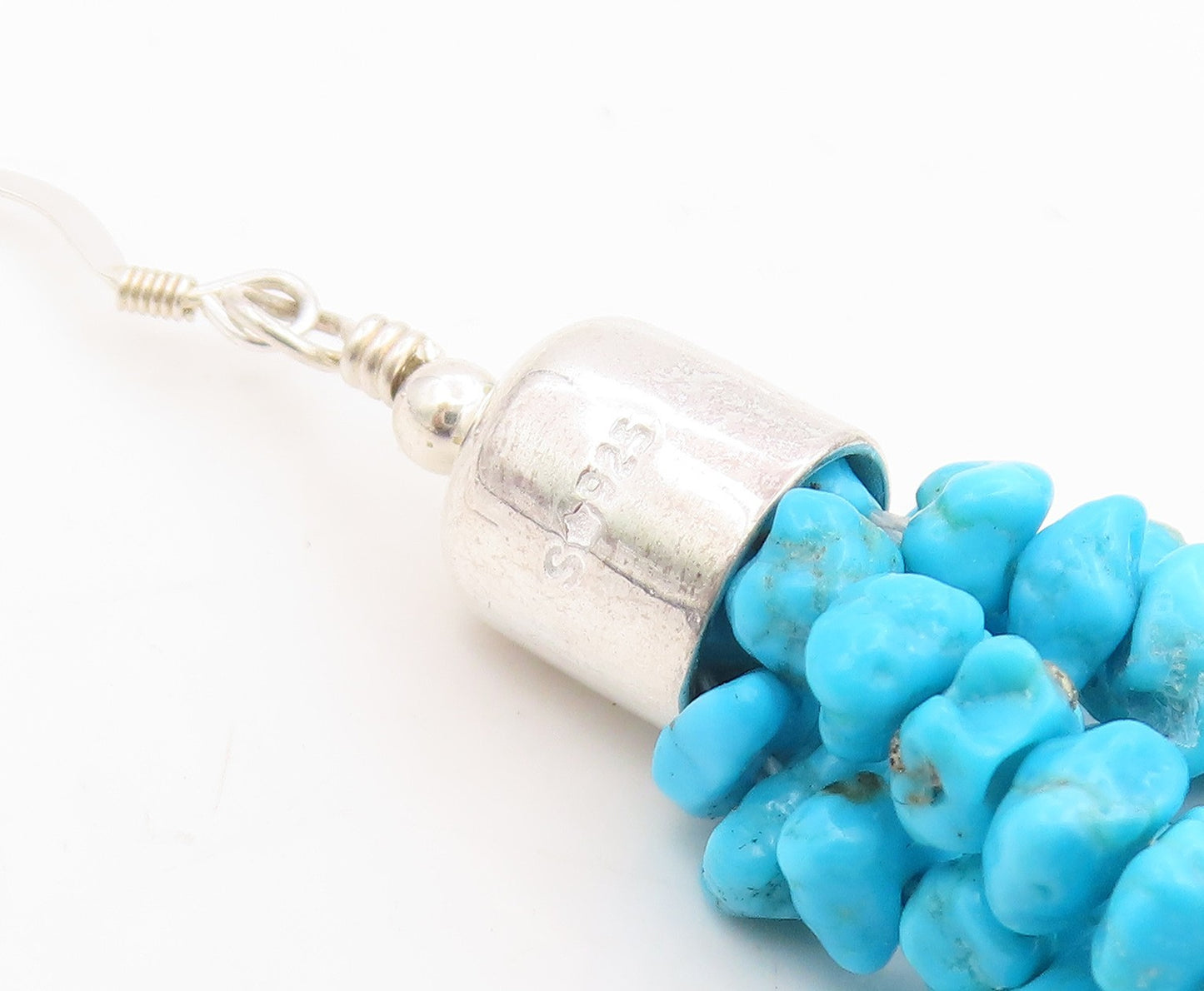 925 Sterling Silver Vintage Earrings Modernist Beaded Turquoise Dangle  EG14284