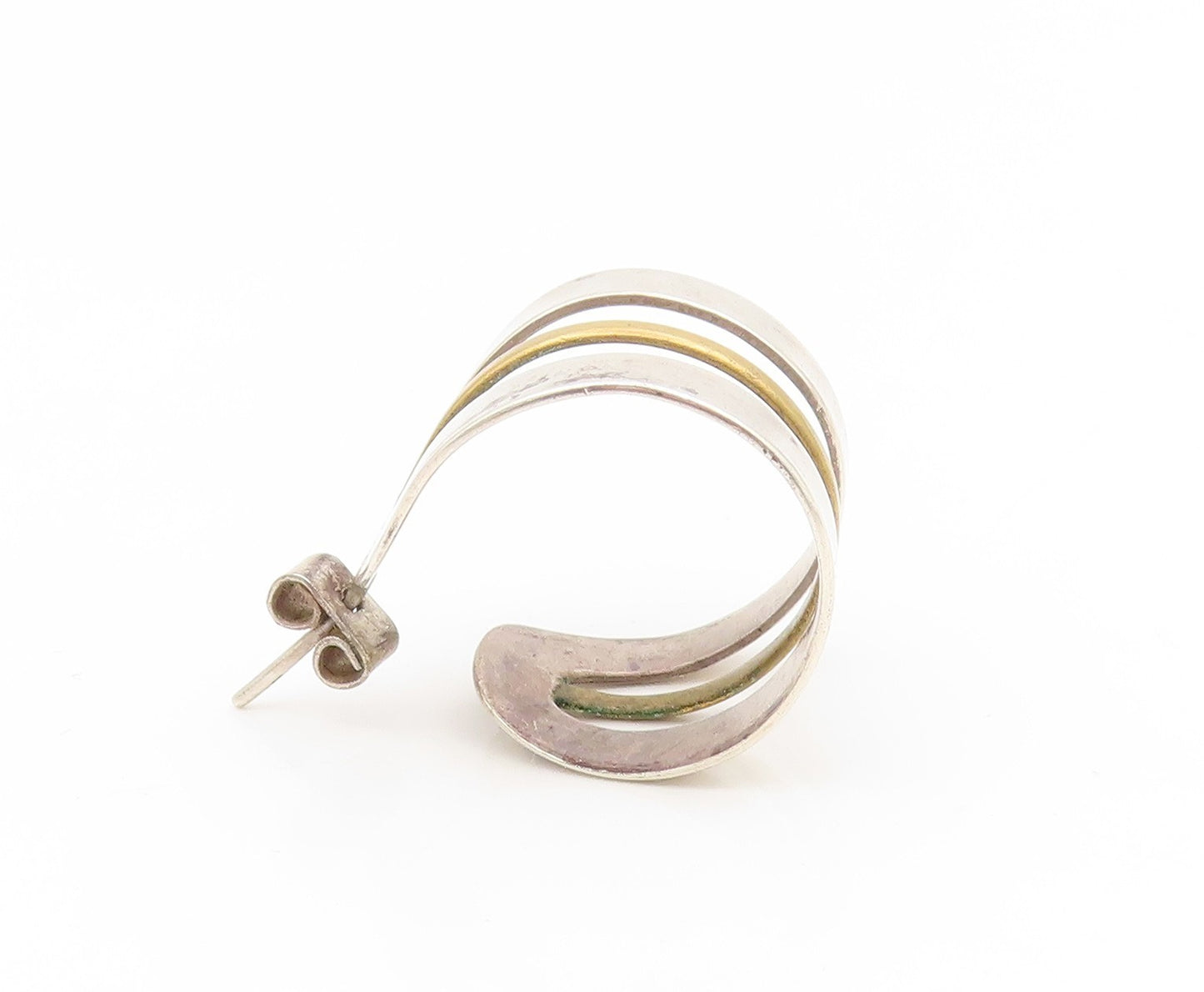 925 Sterling Silver Vintage Earrings MEXICO Classic Two Tone Coiled Hoop EG14186
