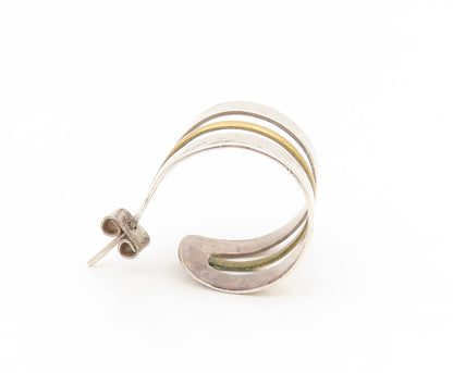 925 Sterling Silver Vintage Earrings MEXICO Classic Two Tone Coiled Hoop EG14186