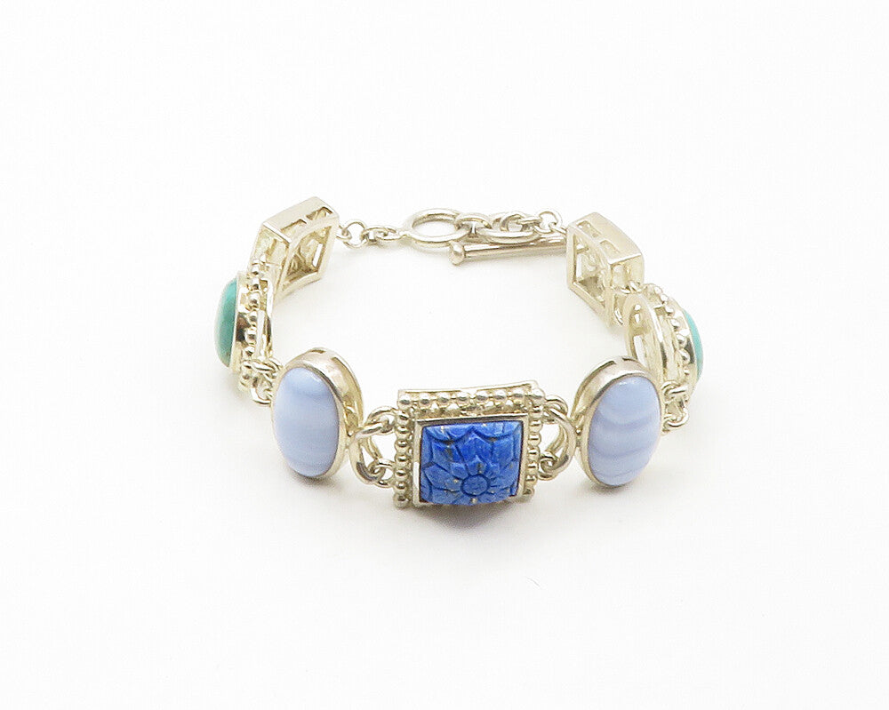 WHITNEY KELLY 925 Silver Vintage Agate & Multi Stone Chain Bracelet BT6732