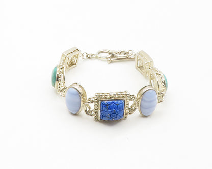 WHITNEY KELLY 925 Silver Vintage Agate & Multi Stone Chain Bracelet BT6732