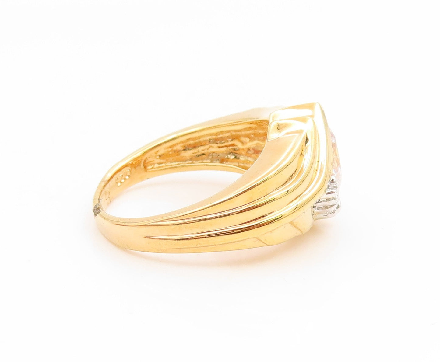 925 Sterling Silver Vintage Ring Gold Plated CZ Statement Band  Sz 7  RG35215