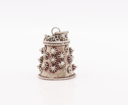 925 Sterling Silver Vintage Pendant Solid Coiled Floral Carved Tea Pot  PT23164