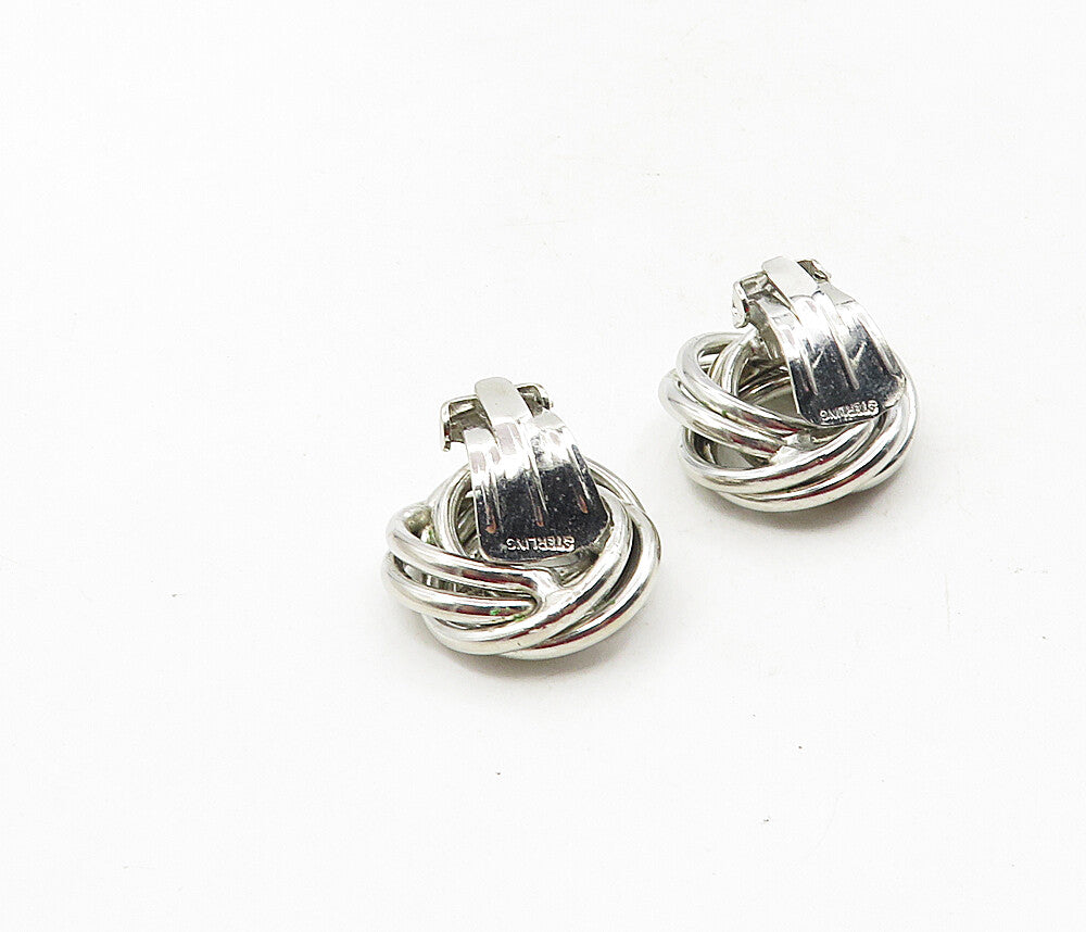 925 Sterling Silver  Vintage Shiny Spiral Knot Non Pierce Earrings  EG4734