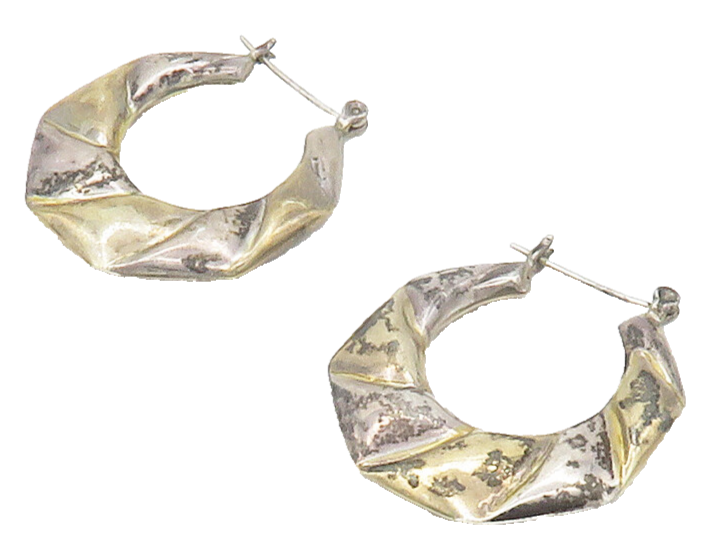 925 Sterling Silver  Vintage Shiny Hollow Scalloped Hoop Earrings  EG8328