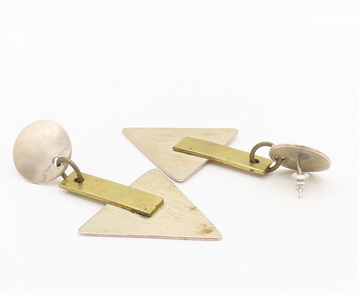 MEXICO 925 Silver  Vintage Two Tone Triangle Arrow Dangle Earrings  EG12397