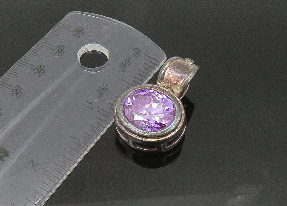 925 Sterling Silver  Vintage Purple Cubic Zirconia Dark Tone Pendant  PT17411