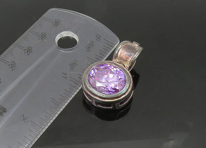 925 Sterling Silver  Vintage Purple Cubic Zirconia Dark Tone Pendant  PT17411