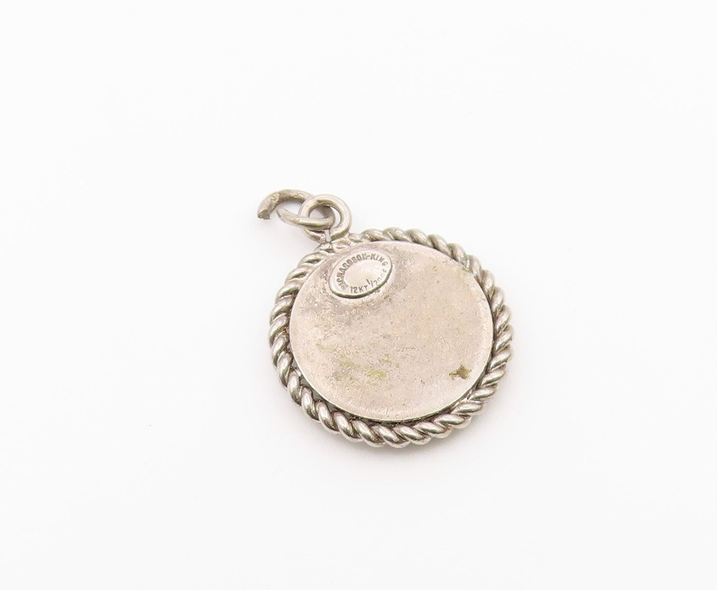 925 Sterling Silver  Vintage Shiny Round Twist Border Drop Pendant  PT18399