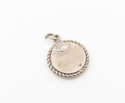 925 Sterling Silver  Vintage Shiny Round Twist Border Drop Pendant  PT18399
