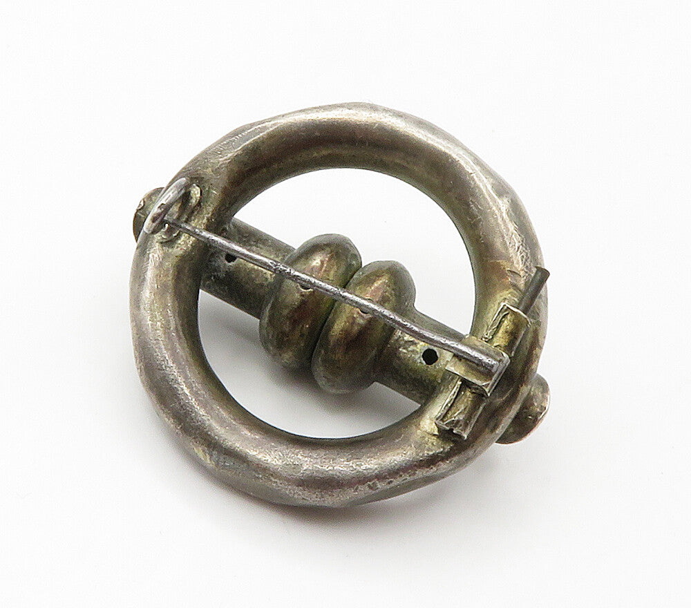 925 Sterling Silver  Vintage Dark Tone Hollow Round Design Brooch Pin  BP6022
