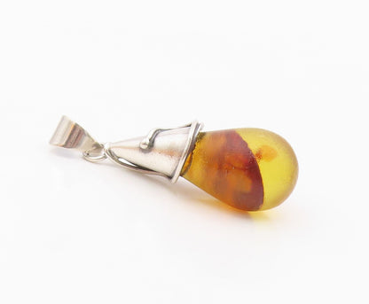 925 Sterling Silver  Vintage Cone Wrapped Baltic Amber Drop Pendant  PT21517