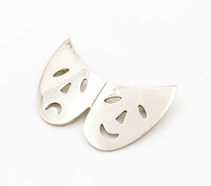 MEXICO 925 Sterling Silver  Vintage Dramatic Theater Masks Brooch Pin  BP5989