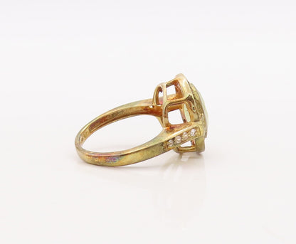 925 Sterling Silver Vintage Ring Gold Plated Green Gemstone & CZ  Sz 7  RG29818