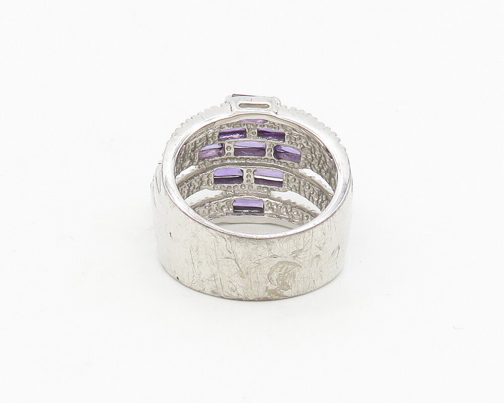 925 Sterling Silver  Shiny Purple Topaz Split Shank Band Ring Sz 7  RG18515