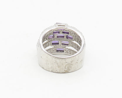 925 Sterling Silver  Shiny Purple Topaz Split Shank Band Ring Sz 7  RG18515