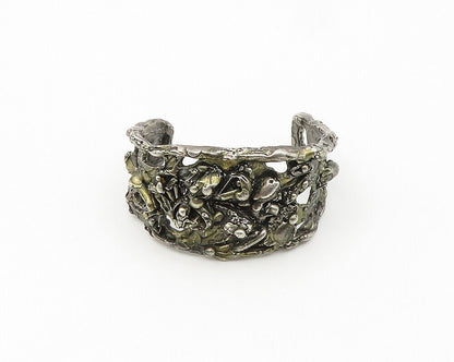 925 Sterling Silver Vintage Brutalist Sculpted Dark Tone Cuff Bracelet BT7626