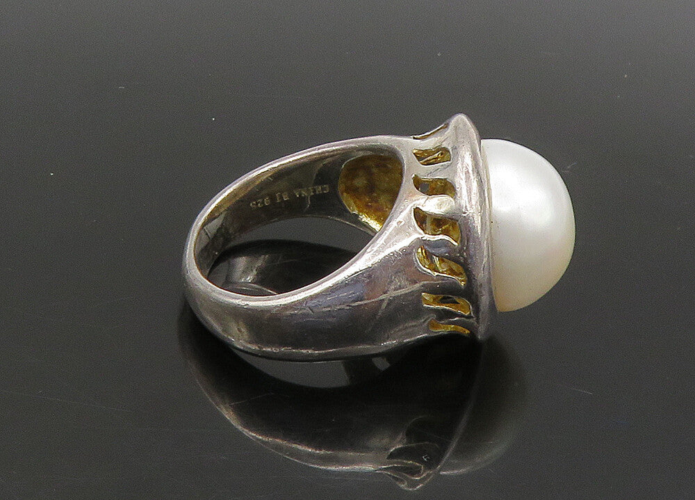 925 Sterling Silver  Vintage Mother Of Pearl Dome Cocktail Ring Sz 6  RG23095