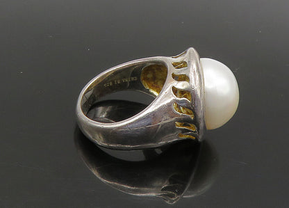925 Sterling Silver  Vintage Mother Of Pearl Dome Cocktail Ring Sz 6  RG23095