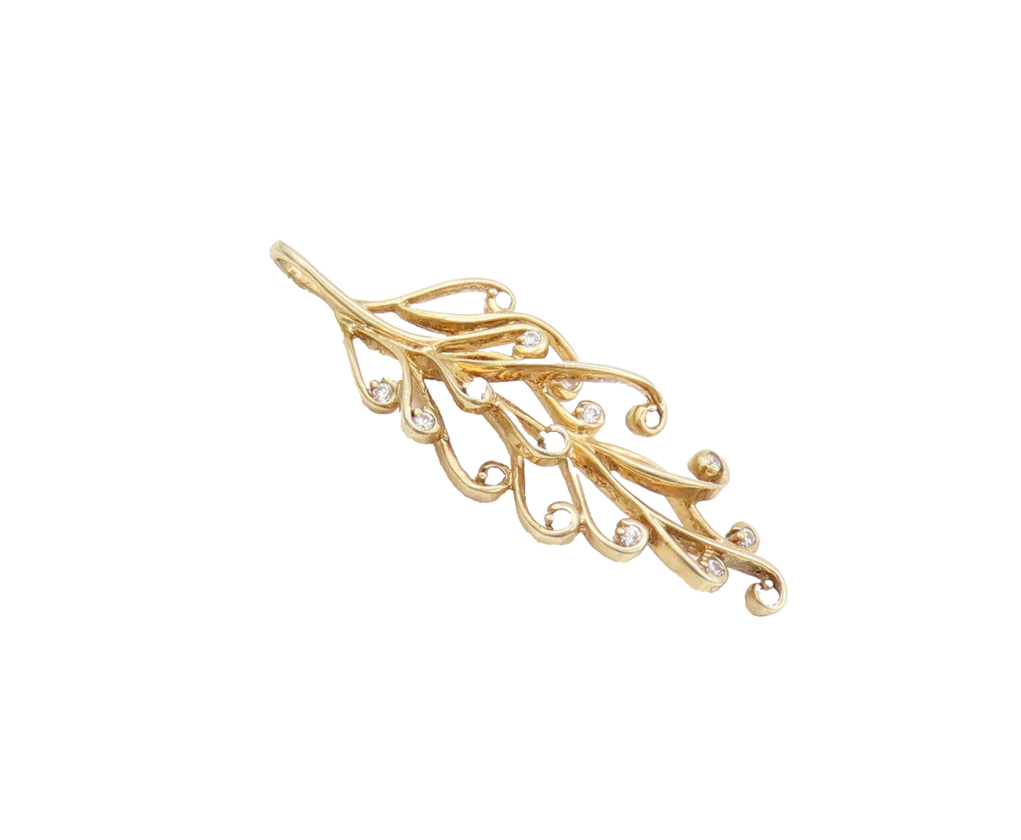 925 Silver  Vintage Gold Plated Cutout Swirly Leaf White Topaz Pendant PT22266