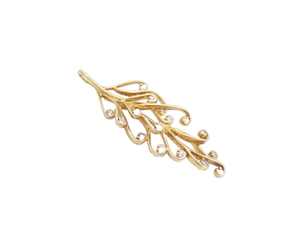925 Silver  Vintage Gold Plated Cutout Swirly Leaf White Topaz Pendant PT22266