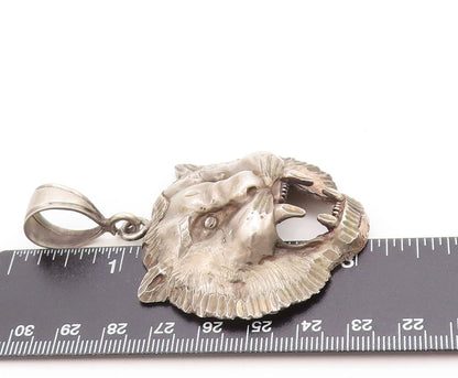 925 Sterling Silver Vintage Pendant Dark Tone Angry Roaring Tiger  PT23886