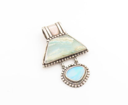 925 Sterling Silver Vintage Pendant Classic Blue Agate & Opal Drop  PT26117