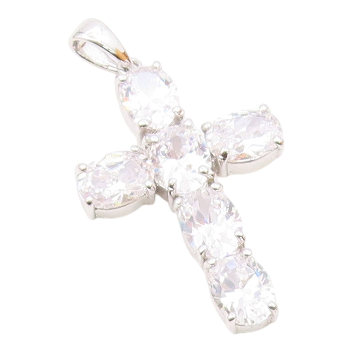 925 Sterling Silver  Vintage Cubic Zirconia Religious Cross Pendant  PT16595