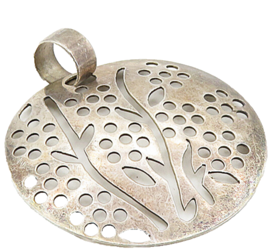 MEXICO 925 Sterling Silver  Vintage Dark Tone Floral Cutout Pendant  PT6506