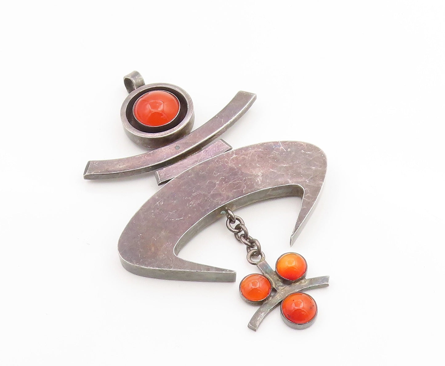 925 Sterling Silver Vintage Pendant ISRAEL Red Agate Modernist Abstract  PT25904