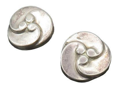 MEXICO 925 Sterling Silver  Vintage Hollow Swirl Non Pierce Earrings  EG7695