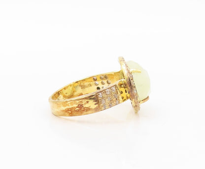 925 Sterling Silver Vintage Ring Gold Plated Diamonds & Gemstone  Sz 7  RG30627
