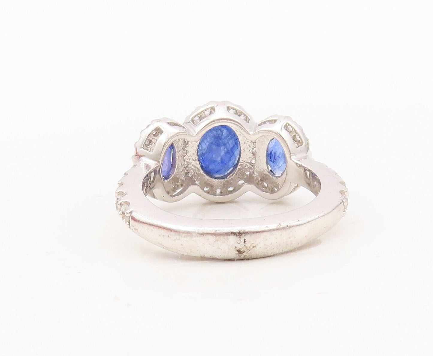 925 Sterling Silver Vintage Ring Oval Cut Sapphire Halo Topaz  Sz 7.5  RG30438