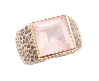 14k Gold 925 Sterling Silver Vintage Ring Pink CZ Hammered Effect  Sz 7  RG31510