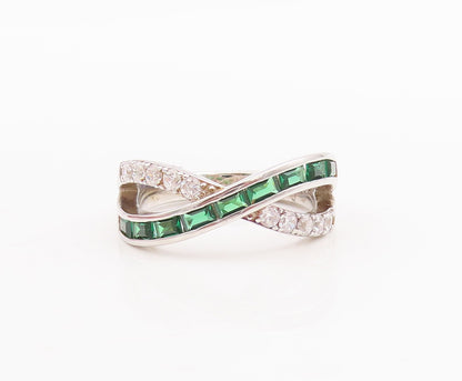 925 Sterling Silver Vintage Ring Peridot CZ Inlay X Cutout Bands  Sz 7  RG29271