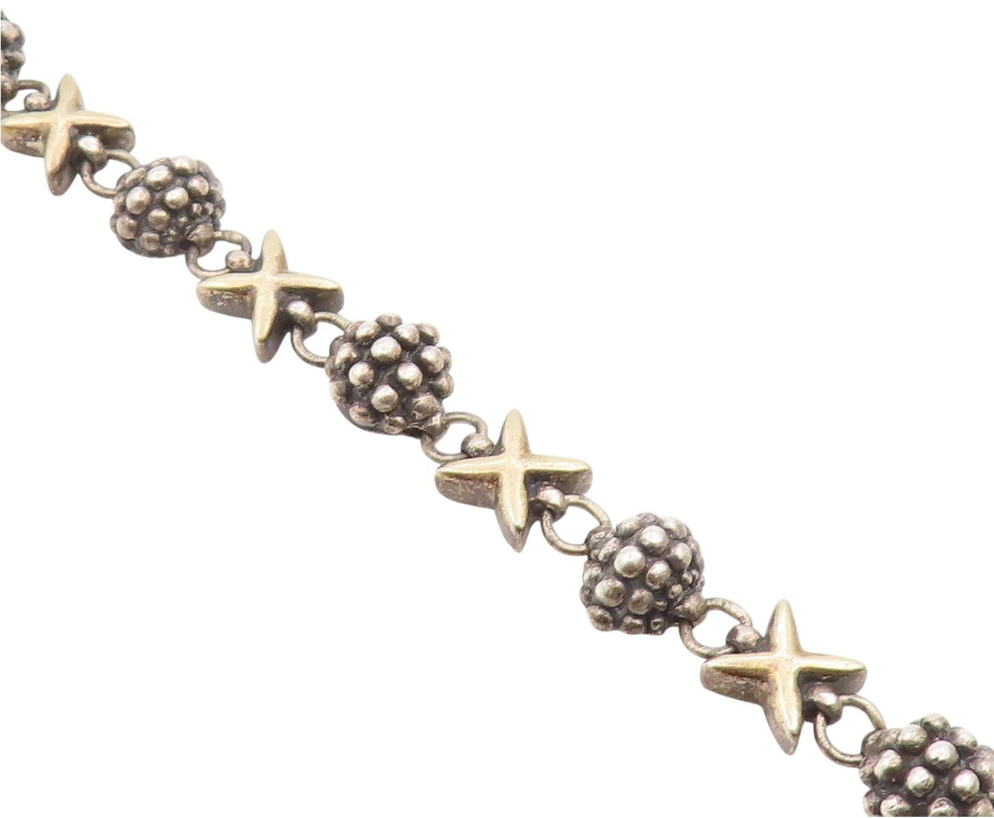 14k Gold & 925 Sterling Silver Vintage Bracelet Beaded Ball & Cross Link BT11978