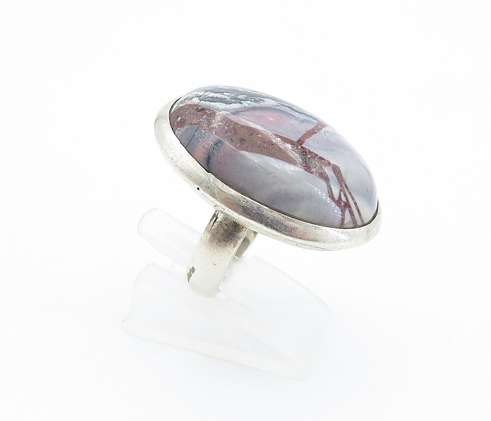 925 Sterling Silver  Cabochon Cut Agate Oval Cocktail Ring Sz 7.5  RG7773