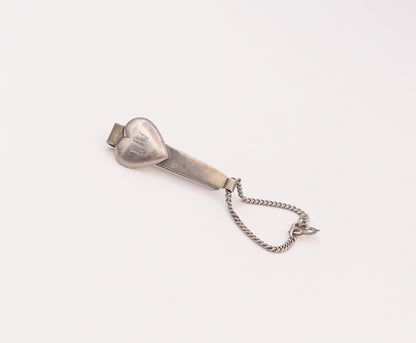 TIFFANY & CO. 925 Sterling Silver Vintage Heart With Chain Tie Pin  TR3488