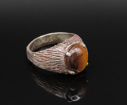 925 Silver  Vintage Cabochon Tiger's Eye Branch Textured Ring Sz 10  RG25957