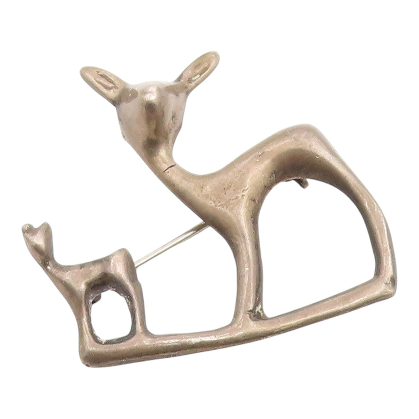 925 Sterling Silver Vintage Brooch Pin Minimalist Deer & Fawn Cutout  BP12461